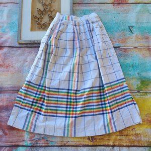 Vintage Plaid High Waist Side Button Midi Skirt 25